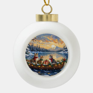Turkish Angora Cat Christmas Boat Holiday Ceramic Ball Christmas Ornament