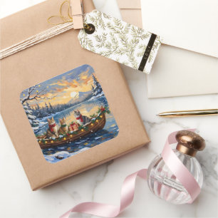 Turkish Angora Cat Christmas Boat Holiday Square Sticker