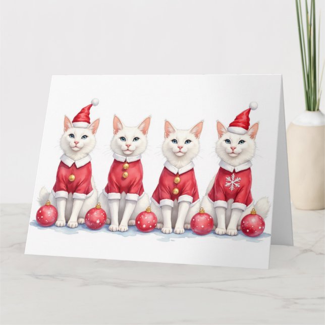 Turkish Angora Cat Christmas Dress Santa Hat Card (Front)