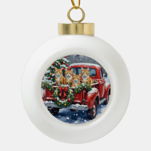 Turkish Angora Cat Christmas Red Truck Holiday Ceramic Ball Christmas Ornament