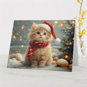 Turkish Angora Cat Christmas Vintage Beach Card