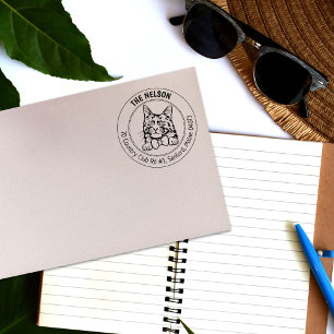 Turkish Angora Cat Family Return Address Rubber Stamp