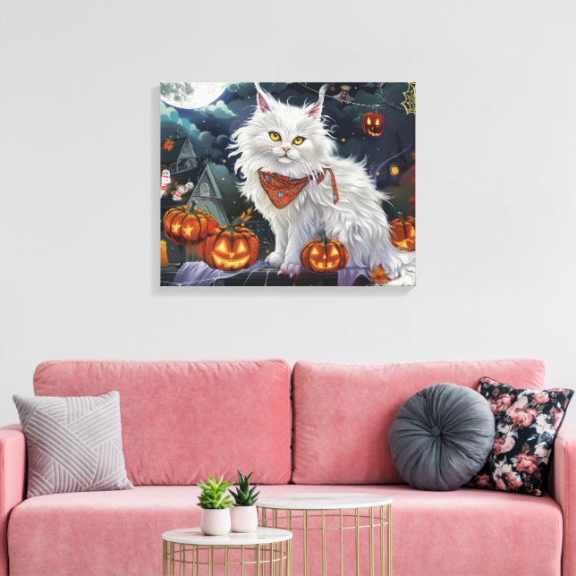 Turkish Angora Cat Halloween Spooky Canvas Print (Insitu(LivingRoom))