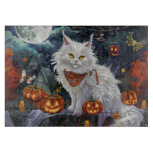 Turkish Angora Cat Halloween Spooky Cutting Board