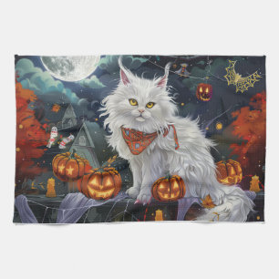 Turkish Angora Cat Halloween Spooky Kitchen Towel
