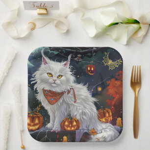 Turkish Angora Cat Halloween Spooky Paper Plate