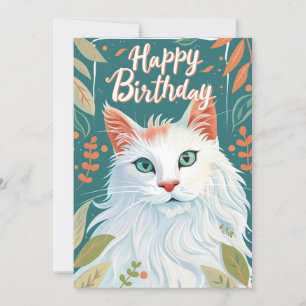 Turkish Angora Cat Happy Birthday  Holiday Card