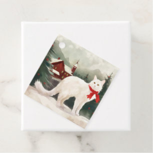Turkish Angora Cat in Snow Christmas Favour Tags