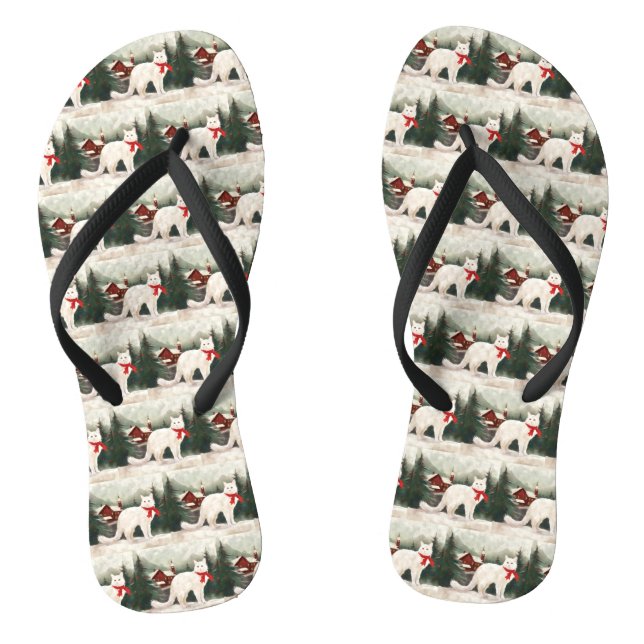 Turkish Angora Cat in Snow Christmas Flip Flops (Footbed)