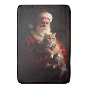 Turkish Angora Cat Santa Claus Festive Christmas  Bath Mat