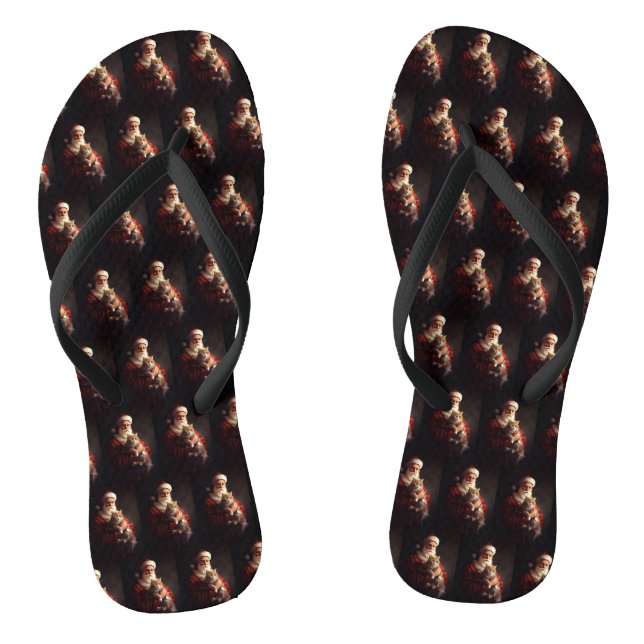 Turkish Angora Cat Santa Claus Festive Christmas  Flip Flops (Footbed)