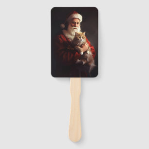 Turkish Angora Cat Santa Claus Festive Christmas  Hand Fan