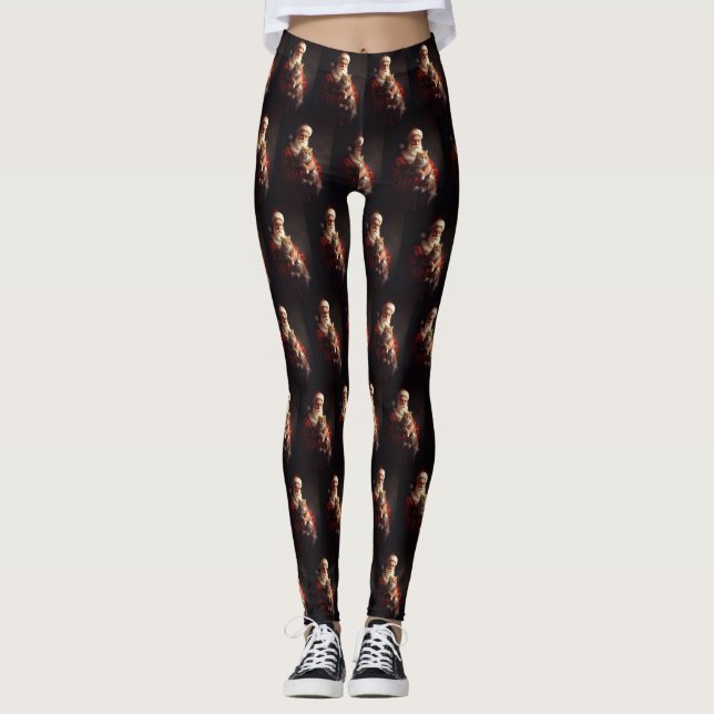 Turkish Angora Cat Santa Claus Festive Christmas  Leggings (Front)