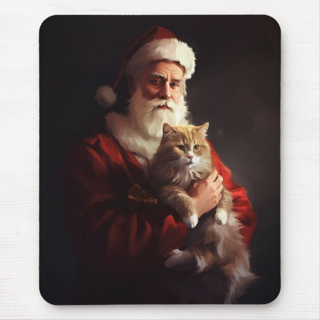 Turkish Angora Cat Santa Claus Festive Christmas  Mouse Pad (Front)