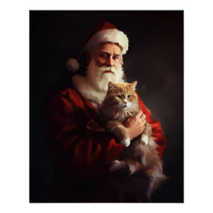 Turkish Angora Cat Santa Claus Festive Christmas  Poster