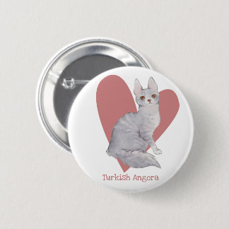 Turkish Angora Cat Watercolor Kitty Pink Heart 2 Inch Round Button