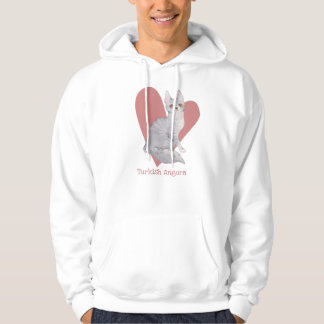 Turkish Angora Cat Watercolor Kitty Pink Heart Hoodie