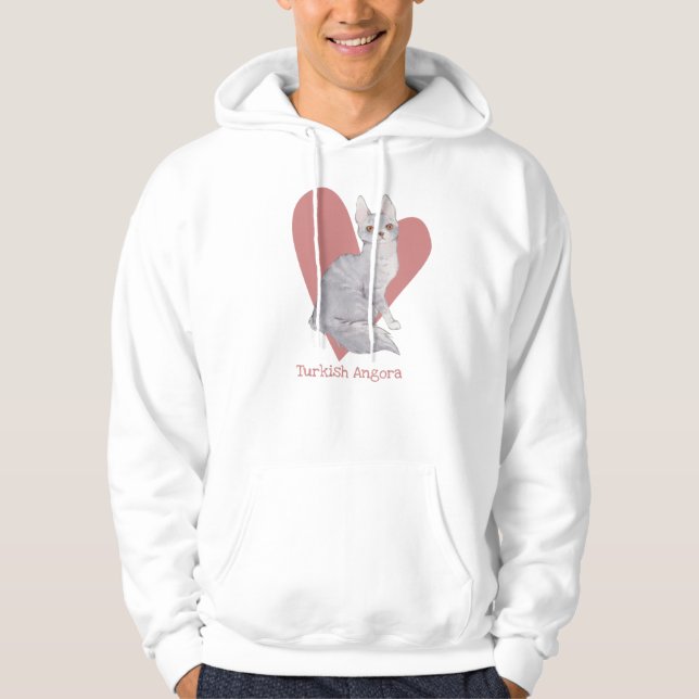 Turkish Angora Cat Watercolor Kitty Pink Heart Hoodie (Front)