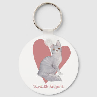 Turkish Angora Cat Watercolor Kitty Pink Heart Keychain