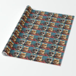 Turkish Angora Cat with Heart Rose Valentine's Day Wrapping Paper