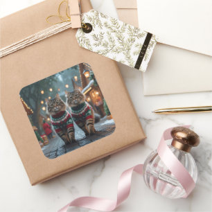 Turkish Angora Cats Christmas Snow Holiday Square Sticker