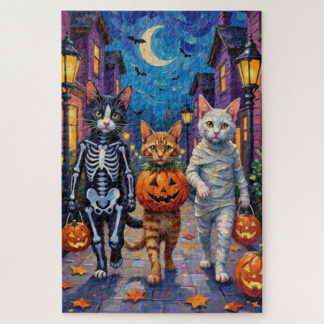 Turkish Angora Cats In Halloween Costumes Jigsaw Puzzle (Vertical)