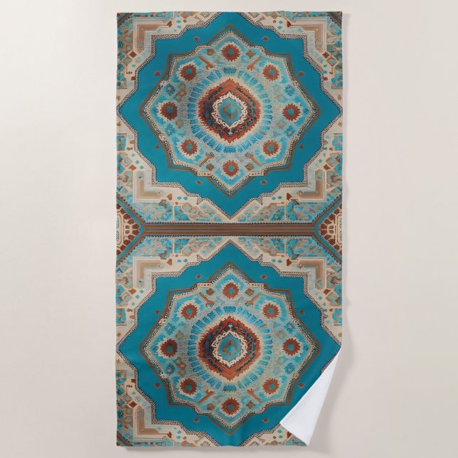 Turkish Beautiful Old Pattern Trendy Collection Beach Towel (Front)