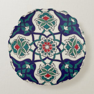 Turkish Blue  Ceramic Floral Round Pillow