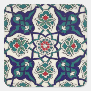 Turkish Blue Ceramic Floral Square Sticker