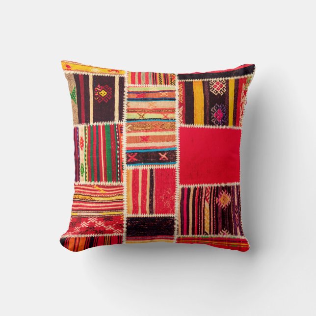 Turkish carpet patchwork handmade. Patchwork patte Throw Pillow (Front)