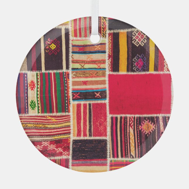 Turkish Carpet Patchwork Handmade Texture Glass Ornament (Front)