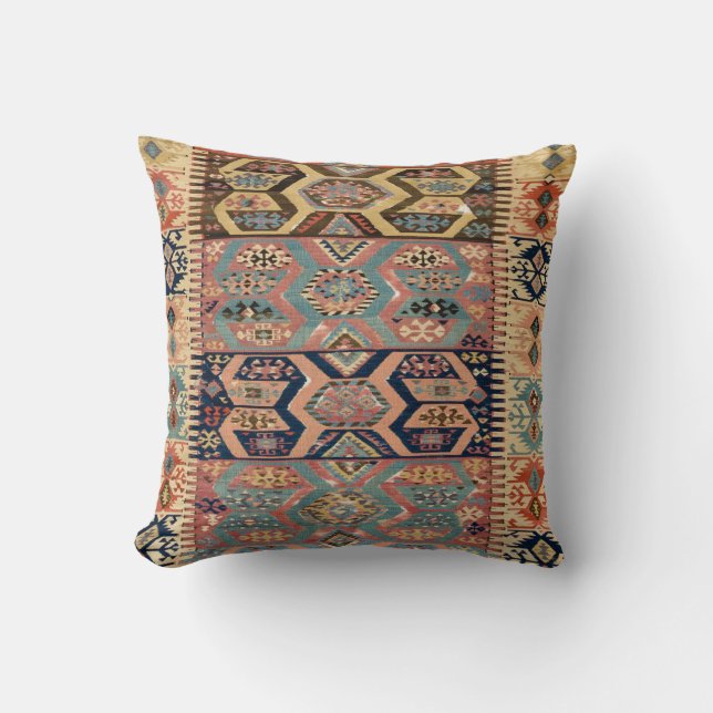 Turkish Carpet Rug Antique Kilim Throw Pillow (Front)