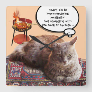 TURKISH CAT IN  TRANSCENDENTAL MEDITATION SQUARE WALL CLOCK