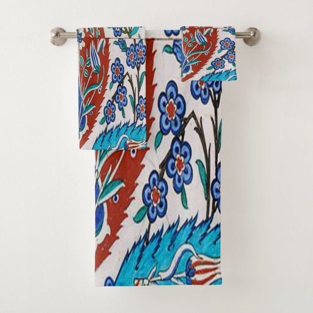 Turkish Ceramic Floral Bath Towel Set (Insitu)