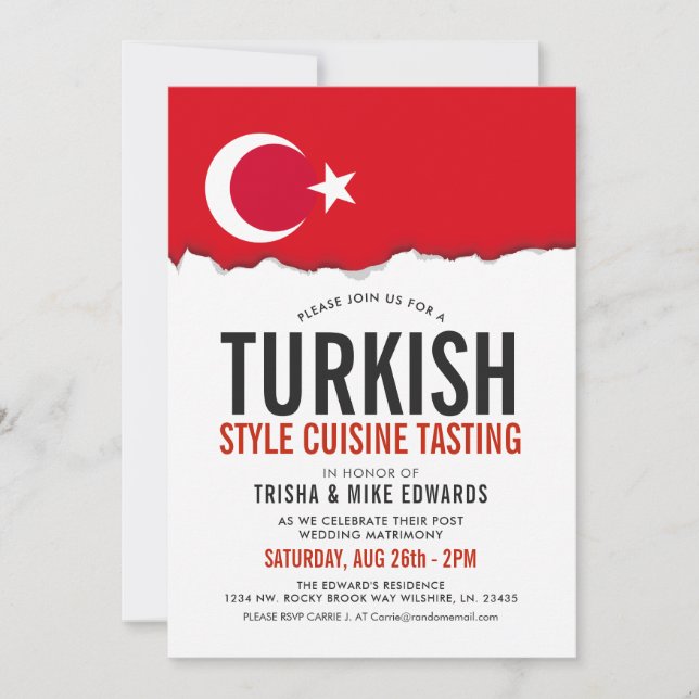 Turkish Cuisine | Party Flag White Invite (Front)