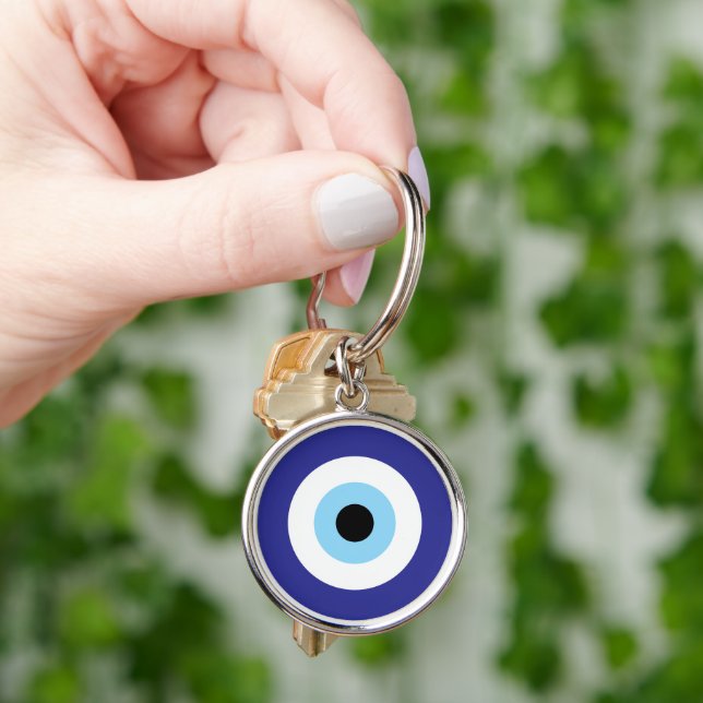 Turkish Evil Eye Blue Mati symbol small charm Keychain (Hand)