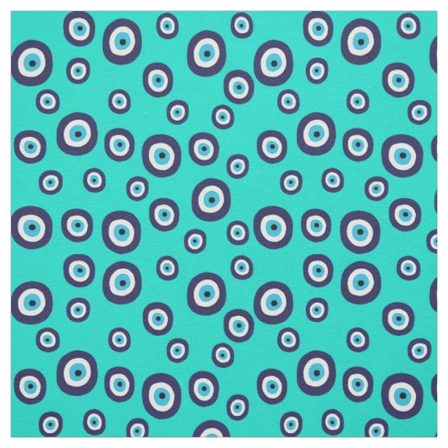 Turkish Evil Eye Navy and Turquoise Blue Fabric (Swatch)