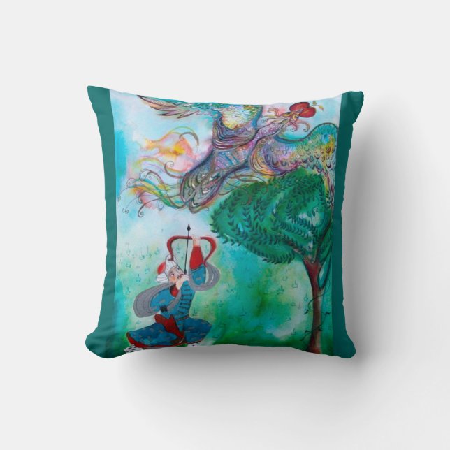 TURKISH FAIRY TALE / PHOENIX AND ARCHER ,Green Throw Pillow (Front)