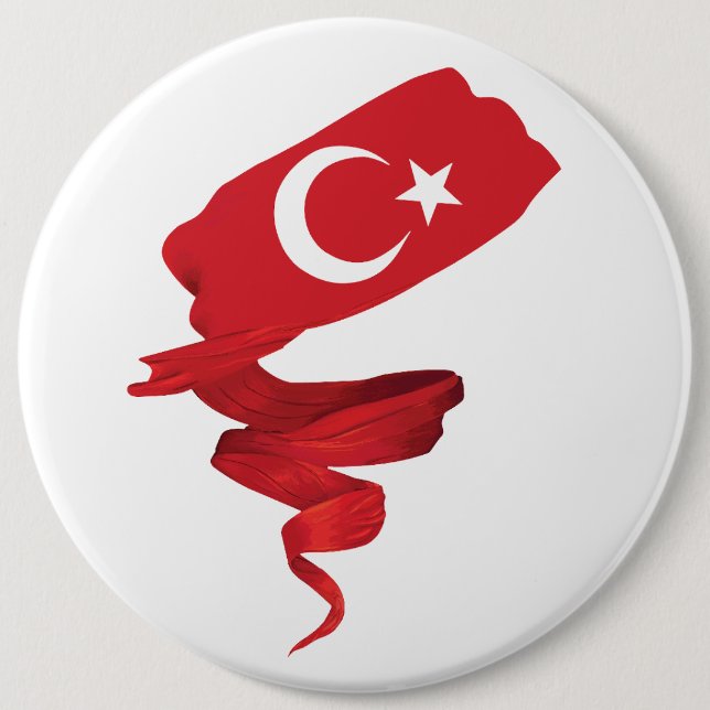 Turkish flag 6 inch round button (Front)