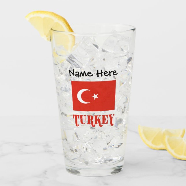 Turkish Flag and Turkey Personalized  Glass (Front Ice)