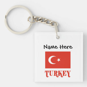 Turkish Flag and Turkey Personalized Keychain