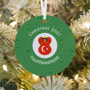 Turkish Flag Christmas Angel Name Year Metal Ornament