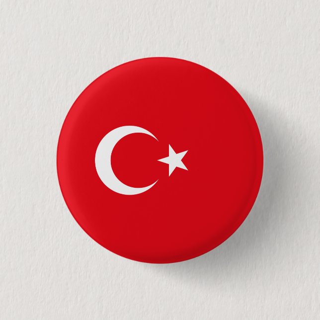Turkish Flag, Flag of Turkey 1 Inch Round Button (Front)
