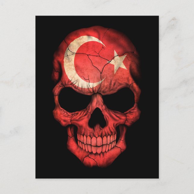 Turkish Flag Skull on Black Postcard (Front)