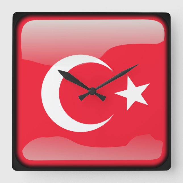 Turkish flag square wall clock (Front)