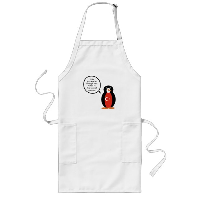 Turkish Flag Talking Ms. Penguin Long Apron (Front)