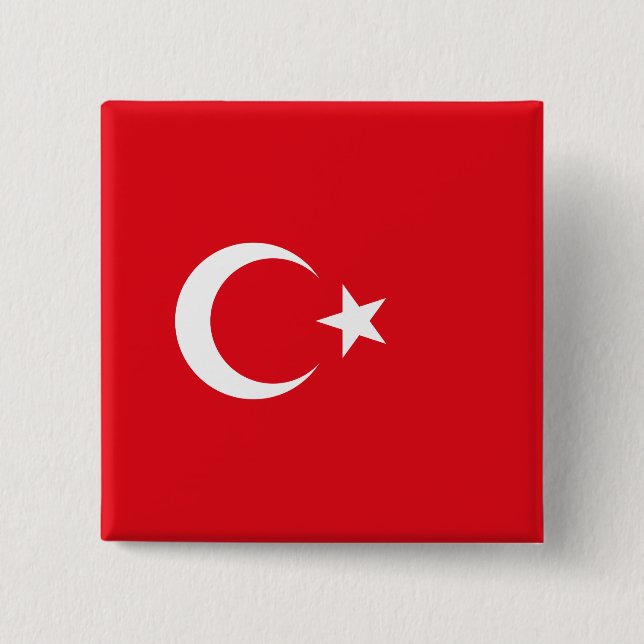 Turkish Flag (Turkey) 2 Inch Square Button (Front)