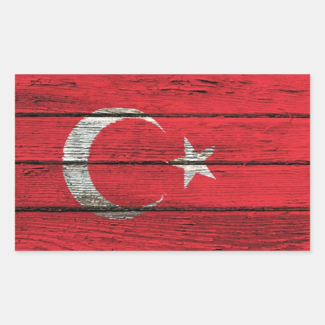 Turkish Flag with Rough Wood Grain Effect Sticker (Front)