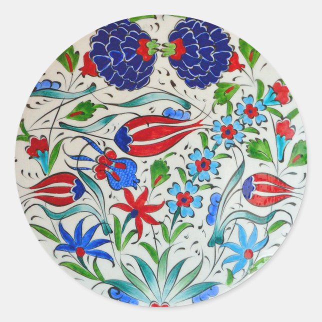 Turkish floral design classic round sticker (Front)