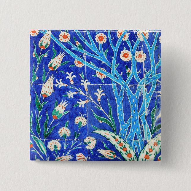 Turkish floral tiles 2 inch square button (Front)